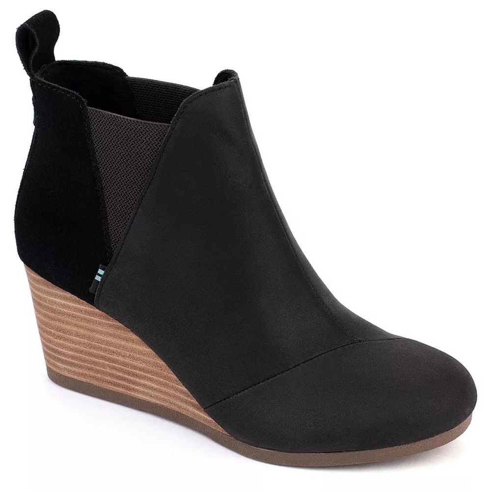 Tom’s Kelsey Women's Black Leather Wedge Ankle Boot, NWOT, Size 6.5